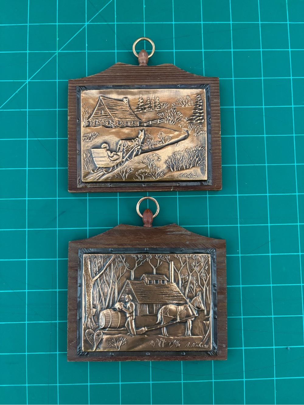 Vintage 70s Copper Embossed Art Plaques Albert Nadeau Wall Hanging Decor Set